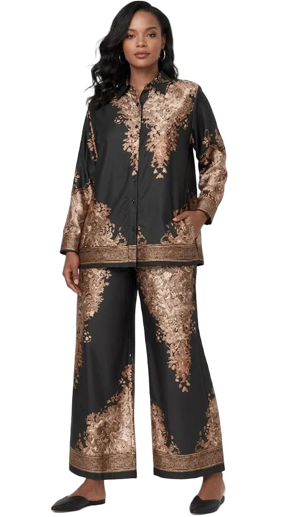 Baroque Print Satin Pant Set -82895 - Especially Yours