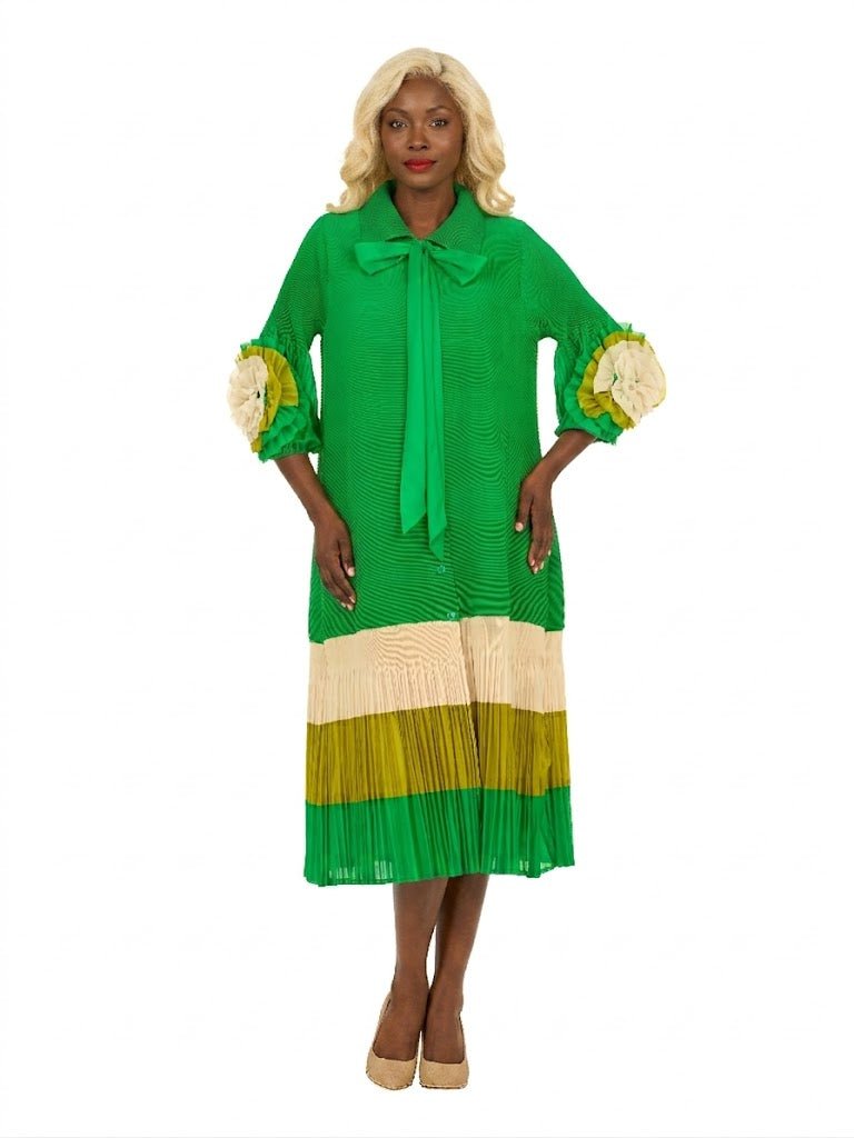 Notch Collar Color Block Shirt Dress in Pleats - Especially Yours
