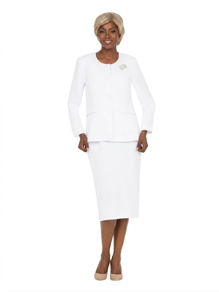 Classic Tailored 2 - Piece Skirt Suit with Brooch - Especially Yours