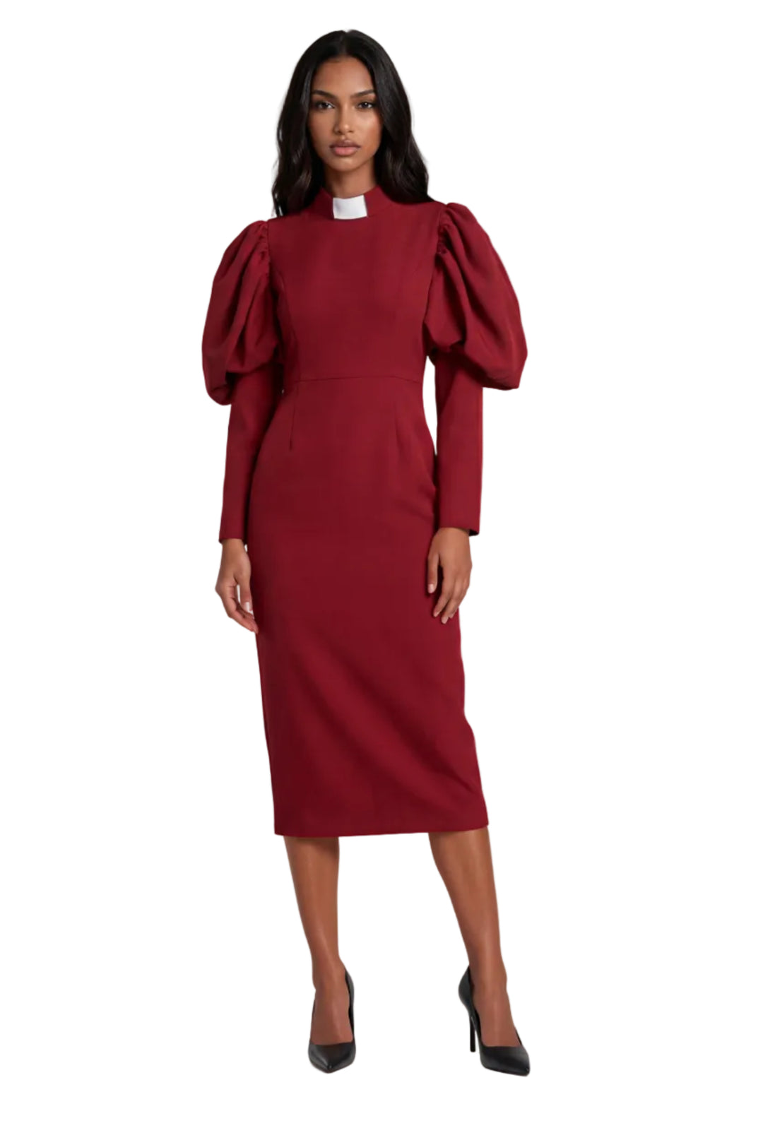 Plus Size Women's Clergy Dress with Puff Sleeves - 4813W