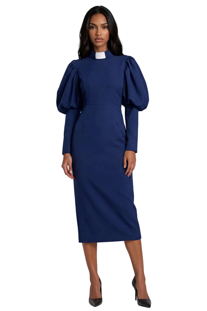 Plus Size Women's Clergy Dress with Puff Sleeves - 4813W