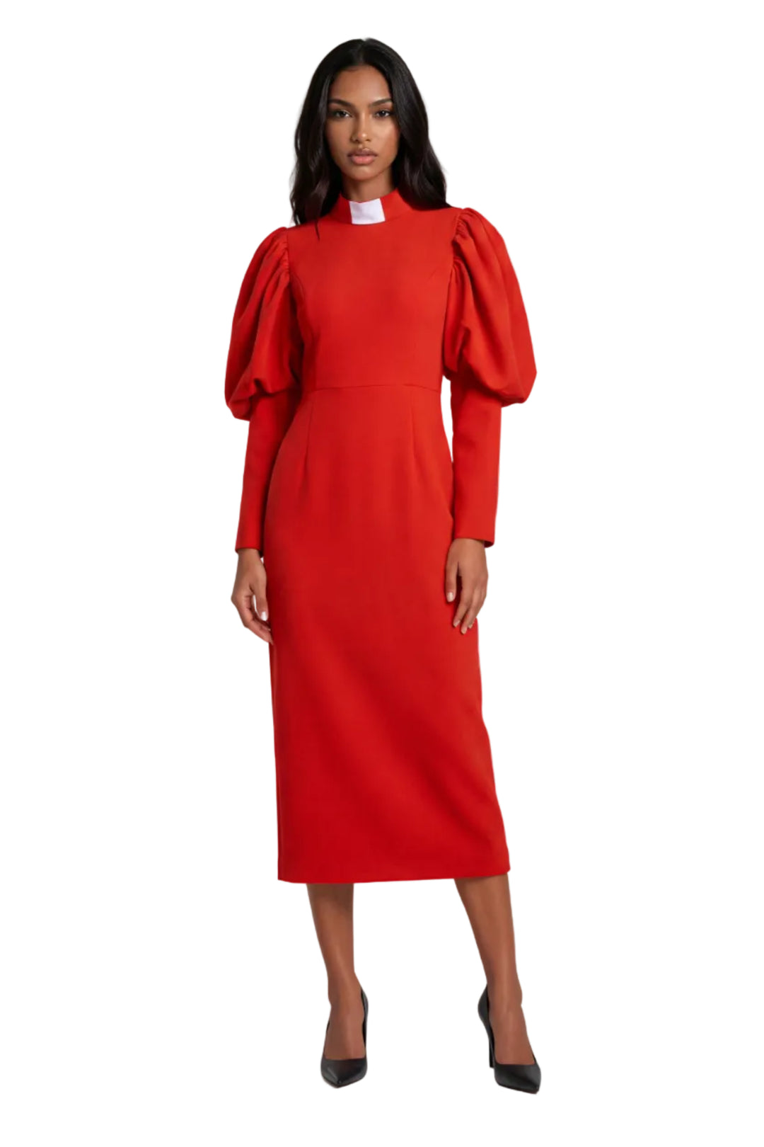 Plus Size Women's Clergy Dress with Puff Sleeves - 4813W