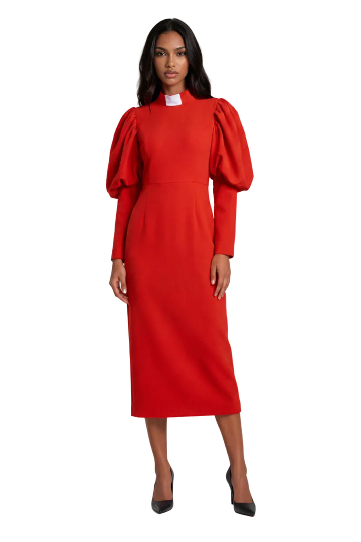 Plus Size Women's Clergy Dress with Puff Sleeves - 4813W