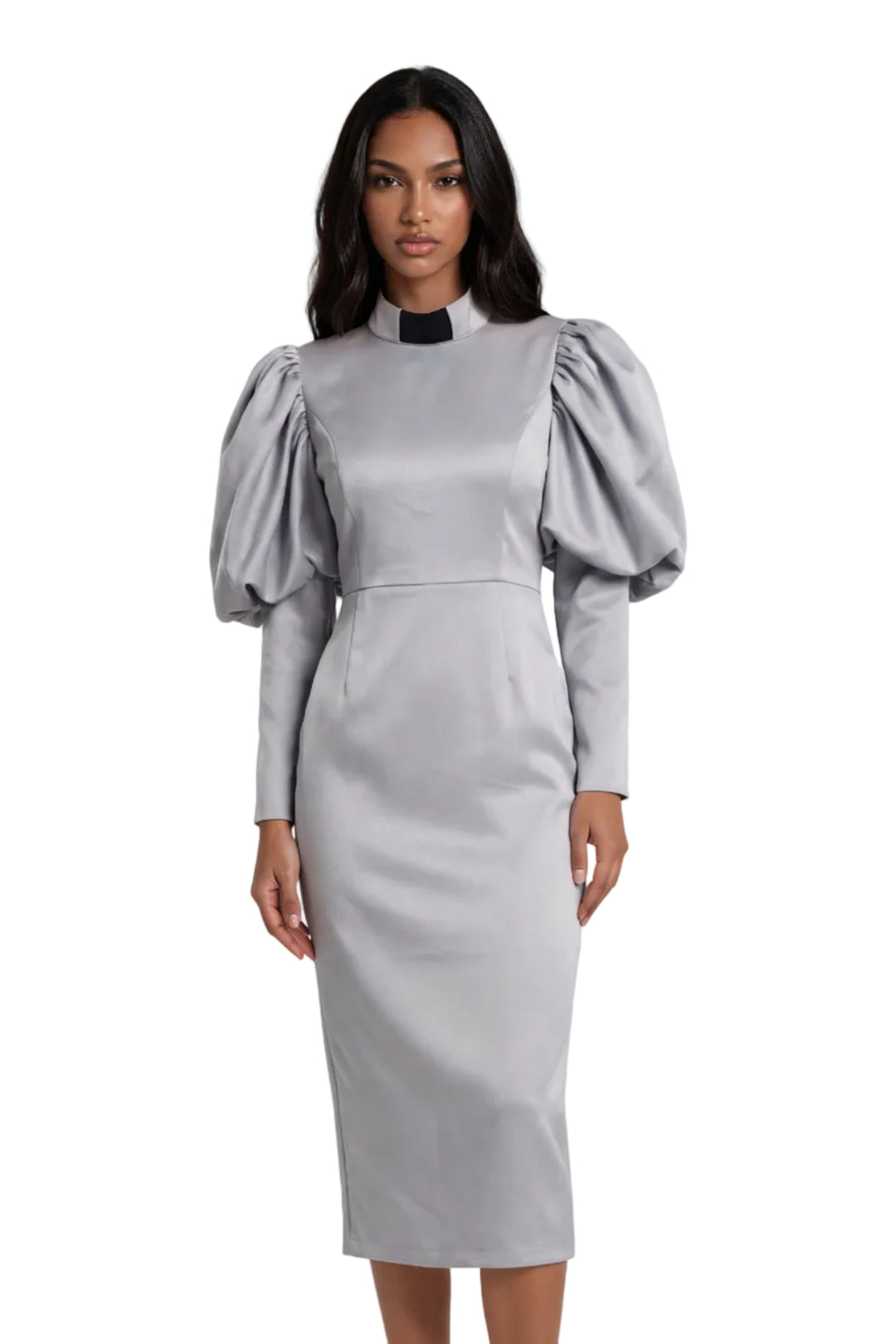 Plus Size Women's Clergy Dress with Puff Sleeves - 4813W