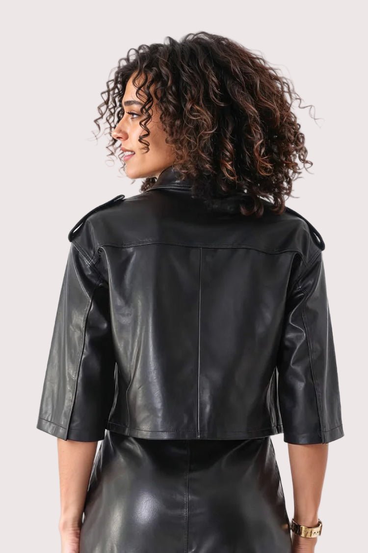 Cropped Leather Jacket with Bow Accent - 81768 - Especially Yours