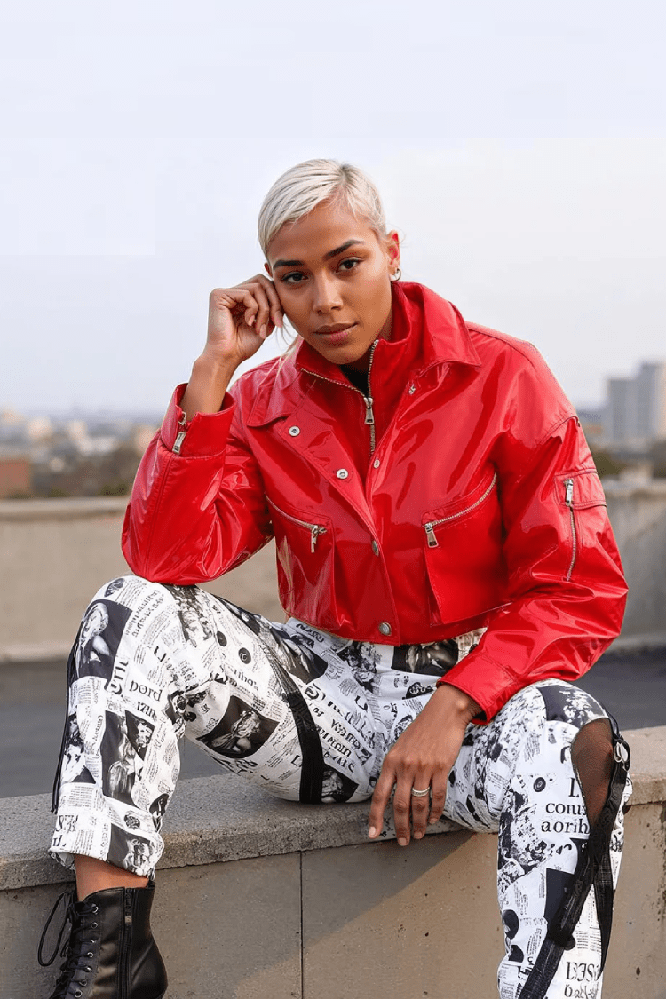 Cropped Red Vinyl Jacket - 81757 - Especially Yours