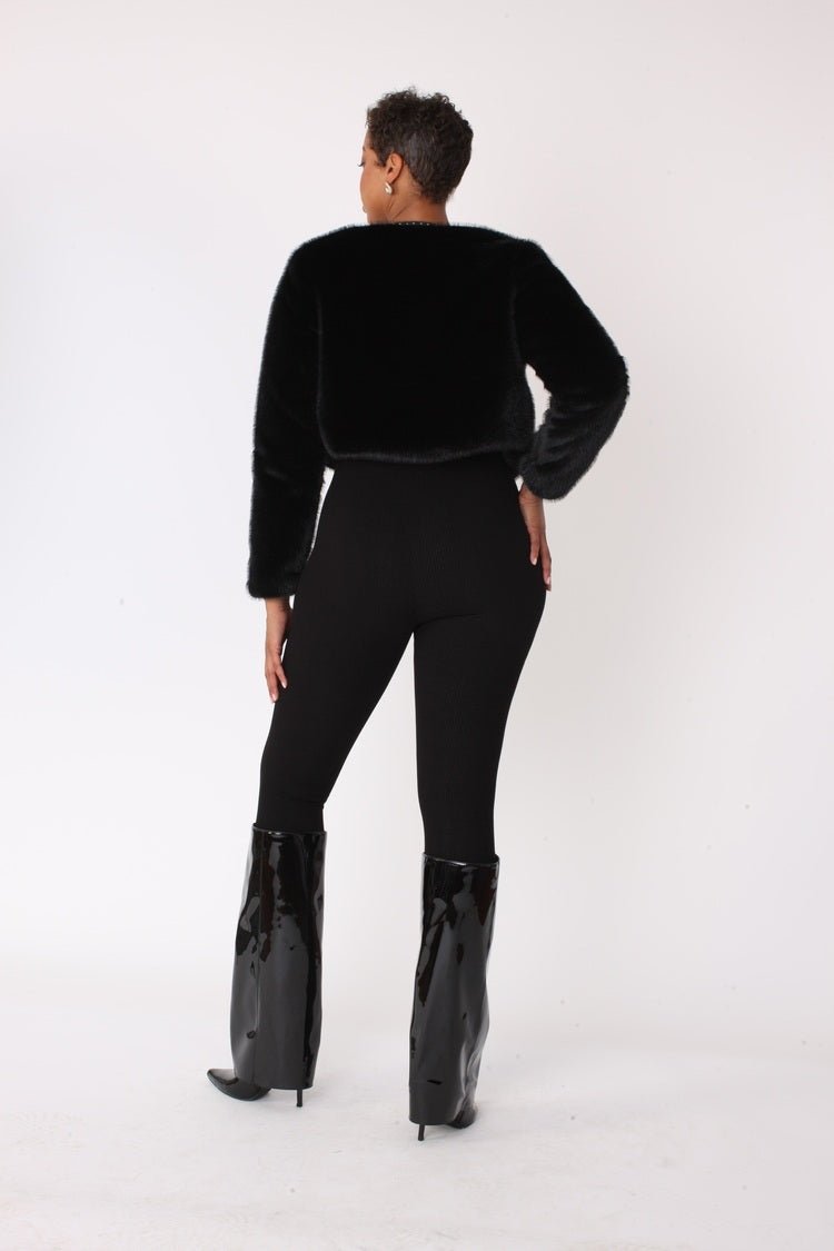 Cropped Rhinestone - Trimmed Fur Jacket - 82652 - Especially Yours