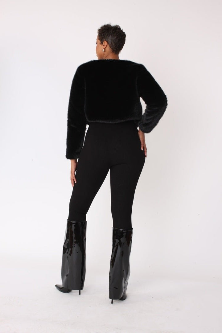 Cropped Rhinestone - Trimmed Fur Jacket - 82652 - Especially Yours