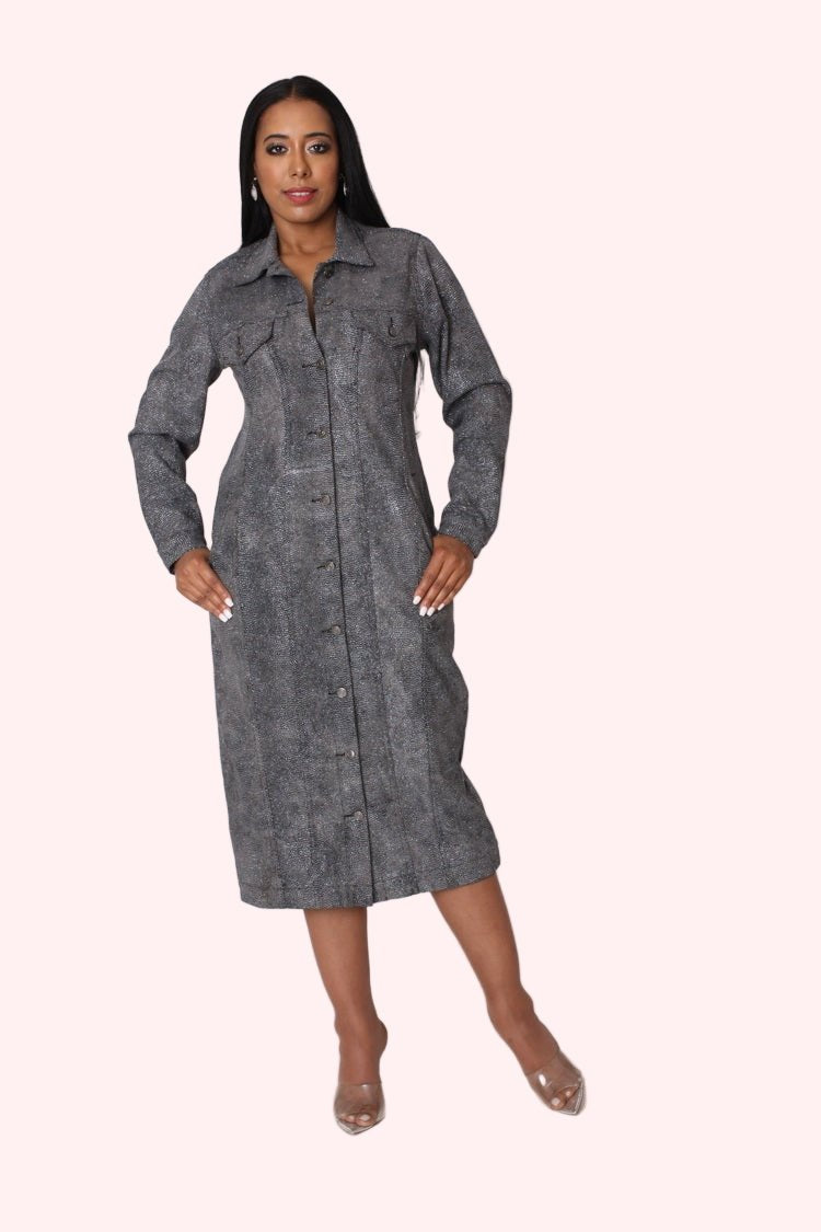 Crystal Embellished Denim Midi Dress - 82680 - Especially Yours