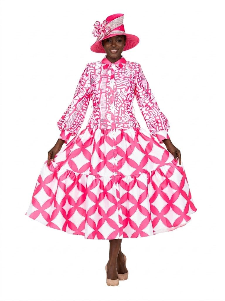 Bold Print Tiered Button - Front Midi Dress w/ Belt - Especially Yours