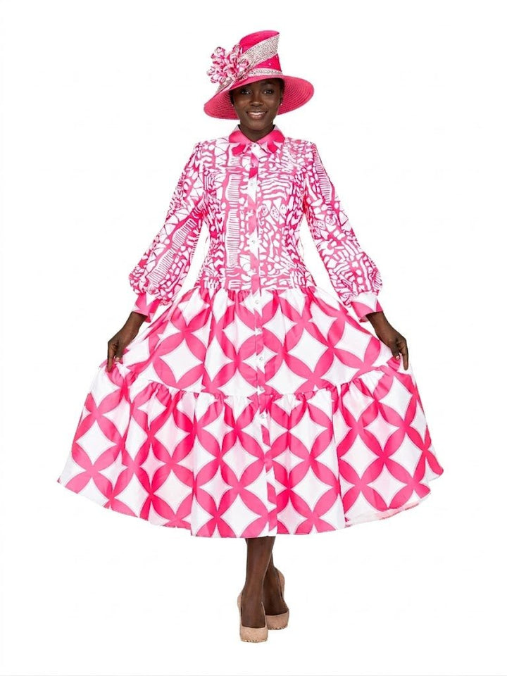 Bold Print Tiered Button - Front Midi Dress w/ Belt - Especially Yours