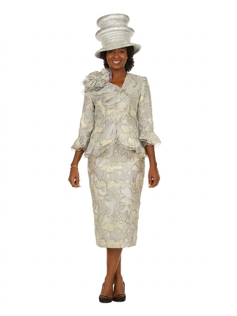 Metallic Brocade 3pc Suit w/ Organza Ruffle Jkt - Especially Yours