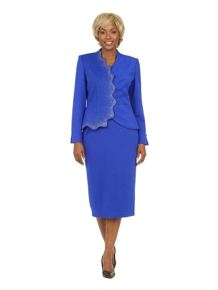 2pc Light Scuba Skirt Suit w/ Pleats & Stones - Especially Yours