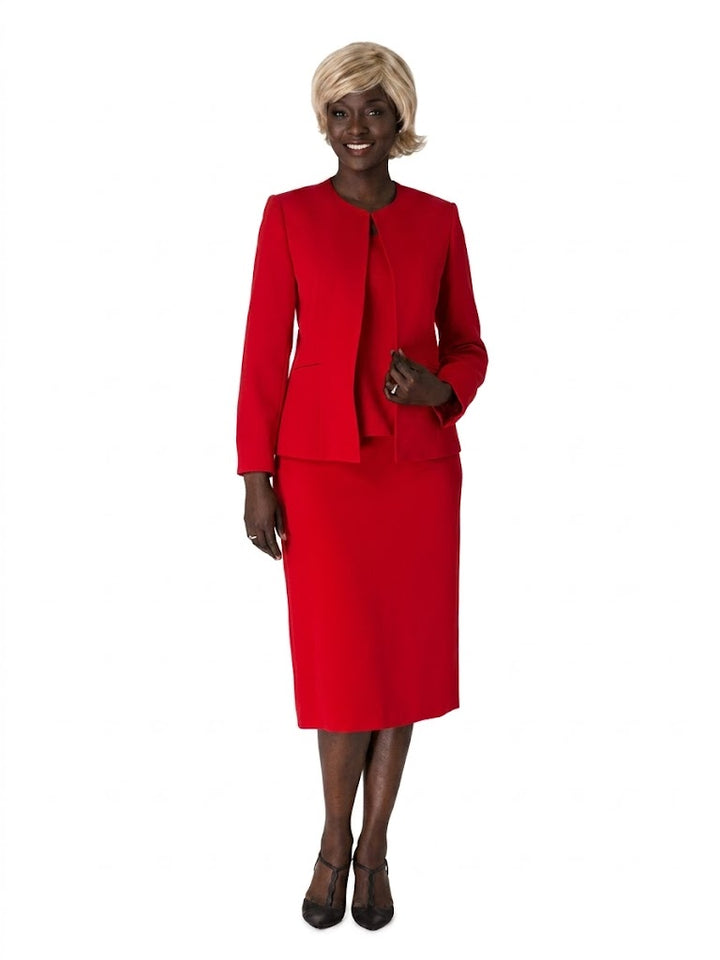 3pc Round Neck Clean Lines Detailed Skirt Suit