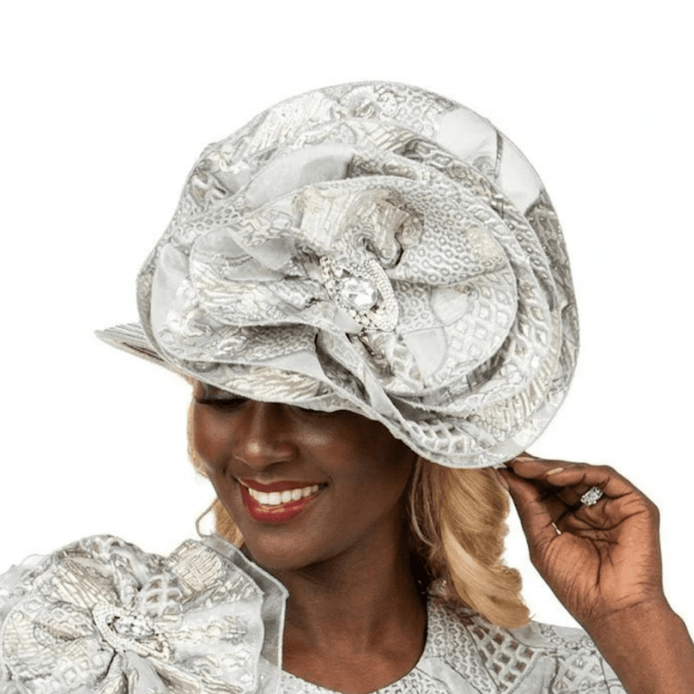 Luxury Silver Statement Rosette Crown Dress Hat - Especially Yours