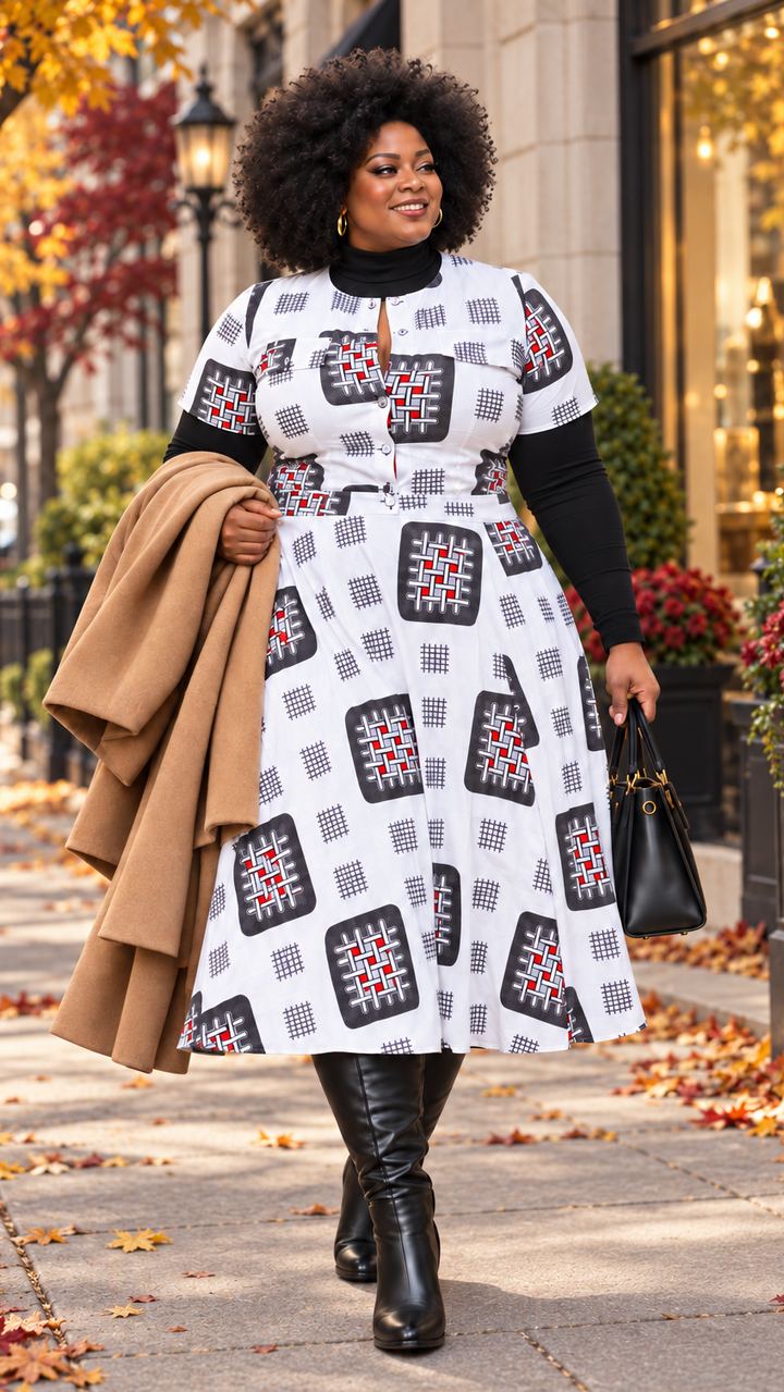 AMARA AFRICAN PRINT CROP TOP & MIDI SKIRT SET [WHITE]