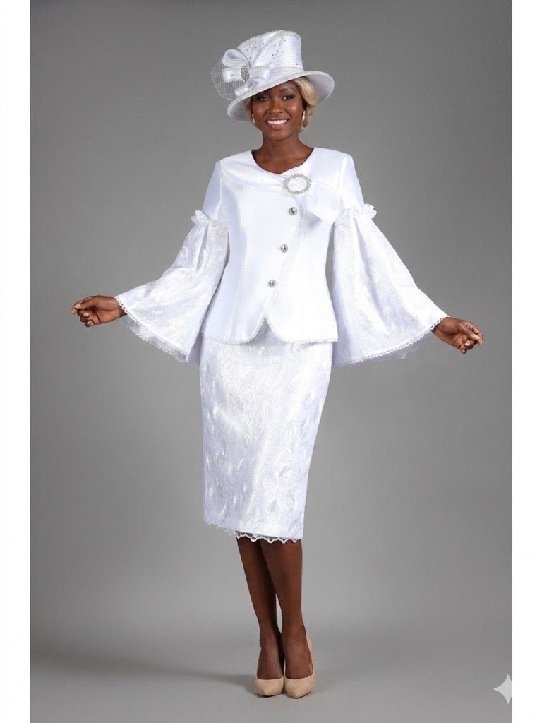 2pc Bell Slv Seq Lace&Silky Twill Skirt Suit - Plus - Especially Yours