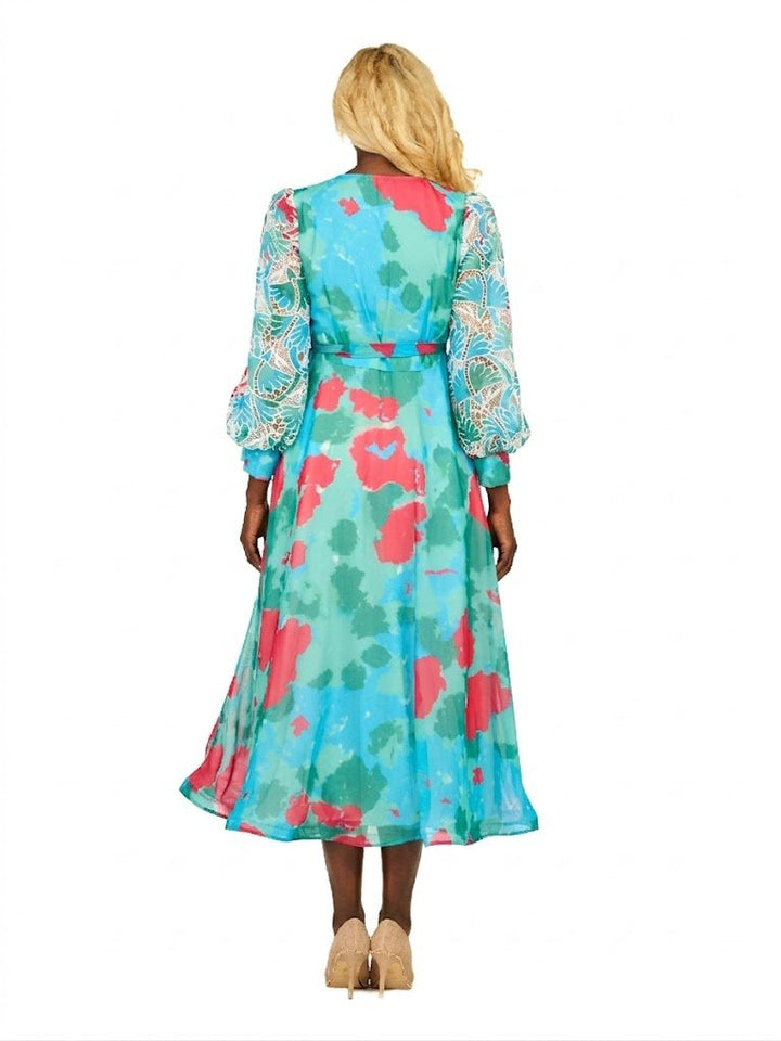 Embroidered Floral Chiffon Maxi Dress w/ Belt - Plus - Especially Yours