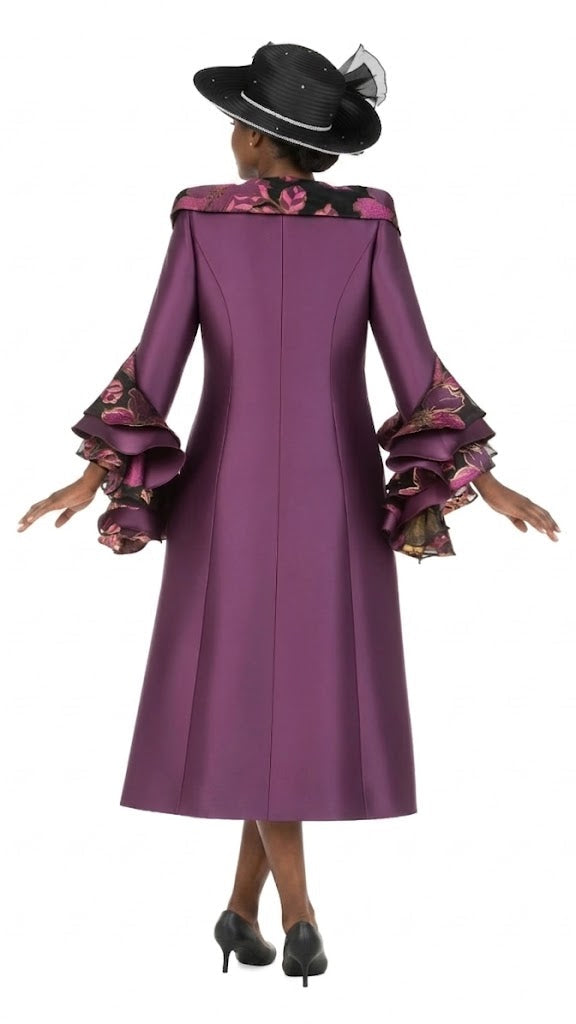 Floral Brocade Dress&Silky Twill Rfl Coat Set-Plus