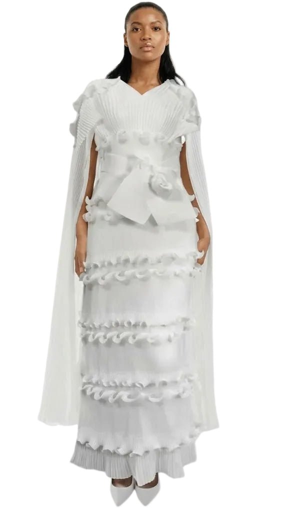 Ruffled Pleated Maxi Dress with Scarf - 82947 - Especially Yours