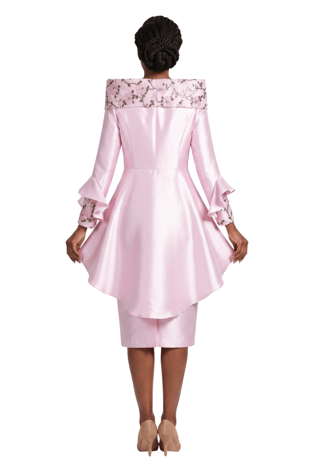 2pc Uneven Jkt Swp 2 - tone Lace Trimmed Skirt Suit - Especially Yours
