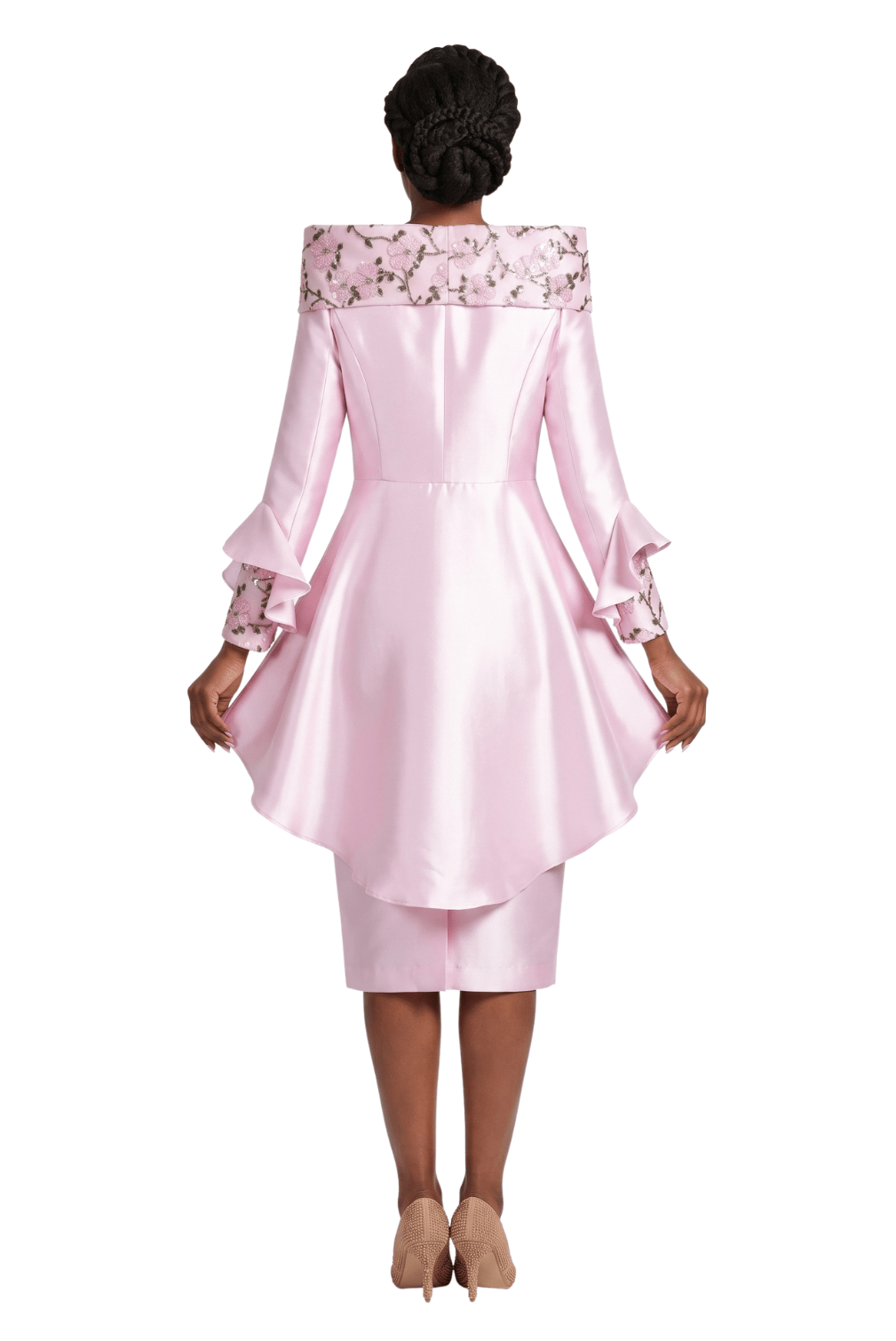 2pc Uneven Jkt Swp 2 - tone Lace Trimmed Skirt Suit - Especially Yours