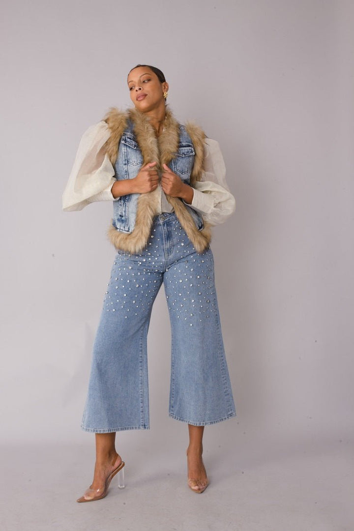 Denim Vest with Faux Fur Trim - 82007 - Especially Yours