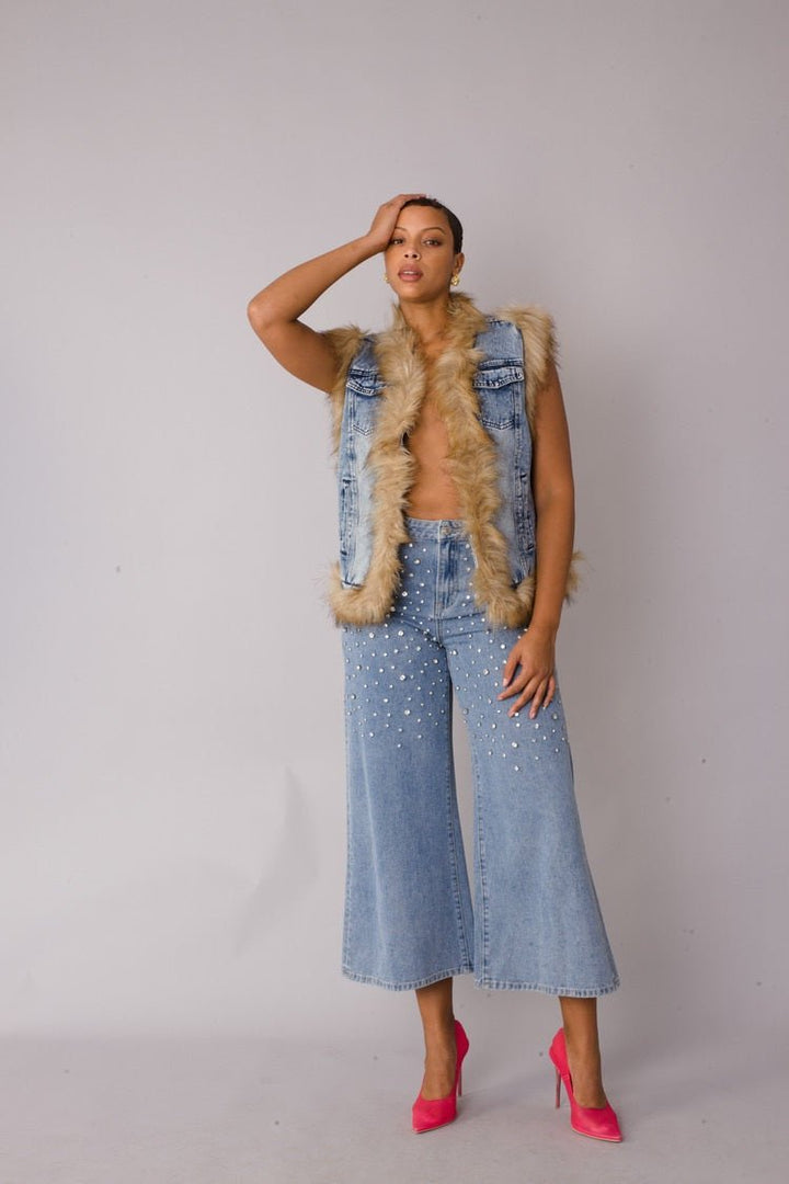 Denim Vest with Faux Fur Trim - 82007 - Especially Yours