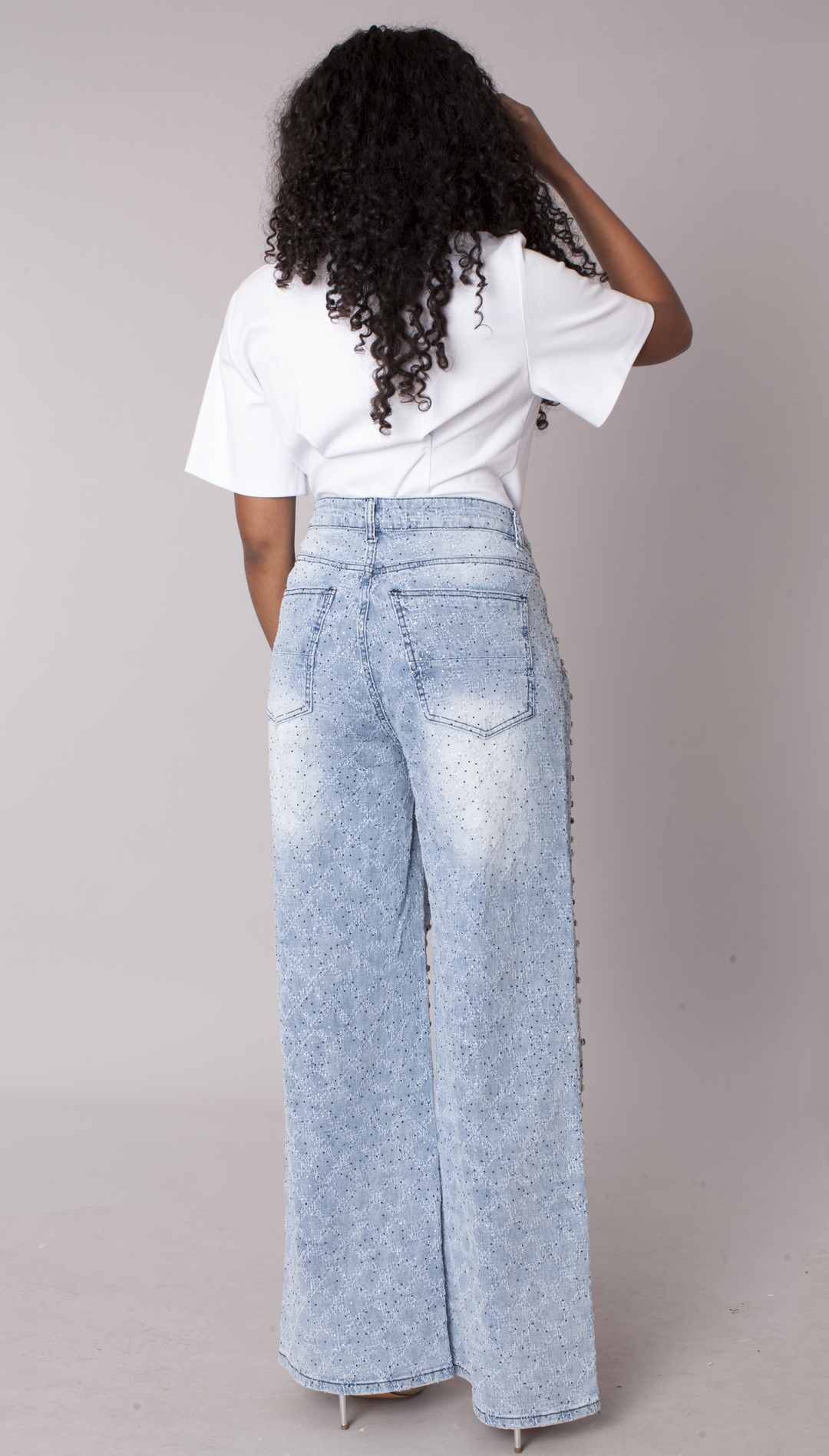 Diamond Stud Ombre Wide Leg Jeans - 83033