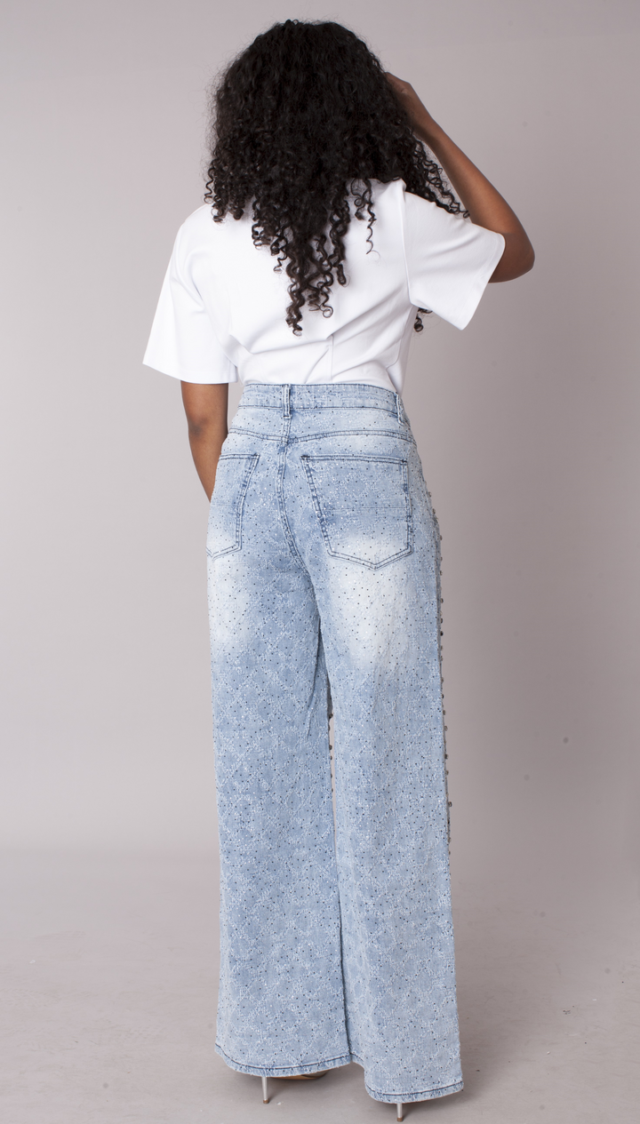 Diamond Stud Ombre Wide Leg Jeans - 83033