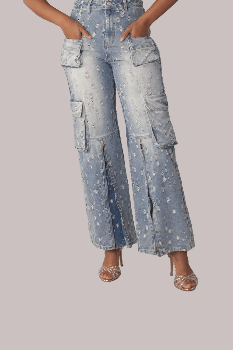 Distressed Denim Cargo Jeans - 82385 - Especially Yours