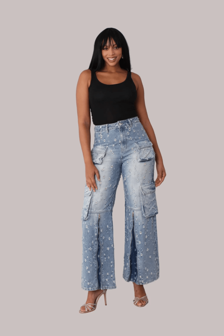 Distressed Denim Cargo Jeans - 82385 - Especially Yours