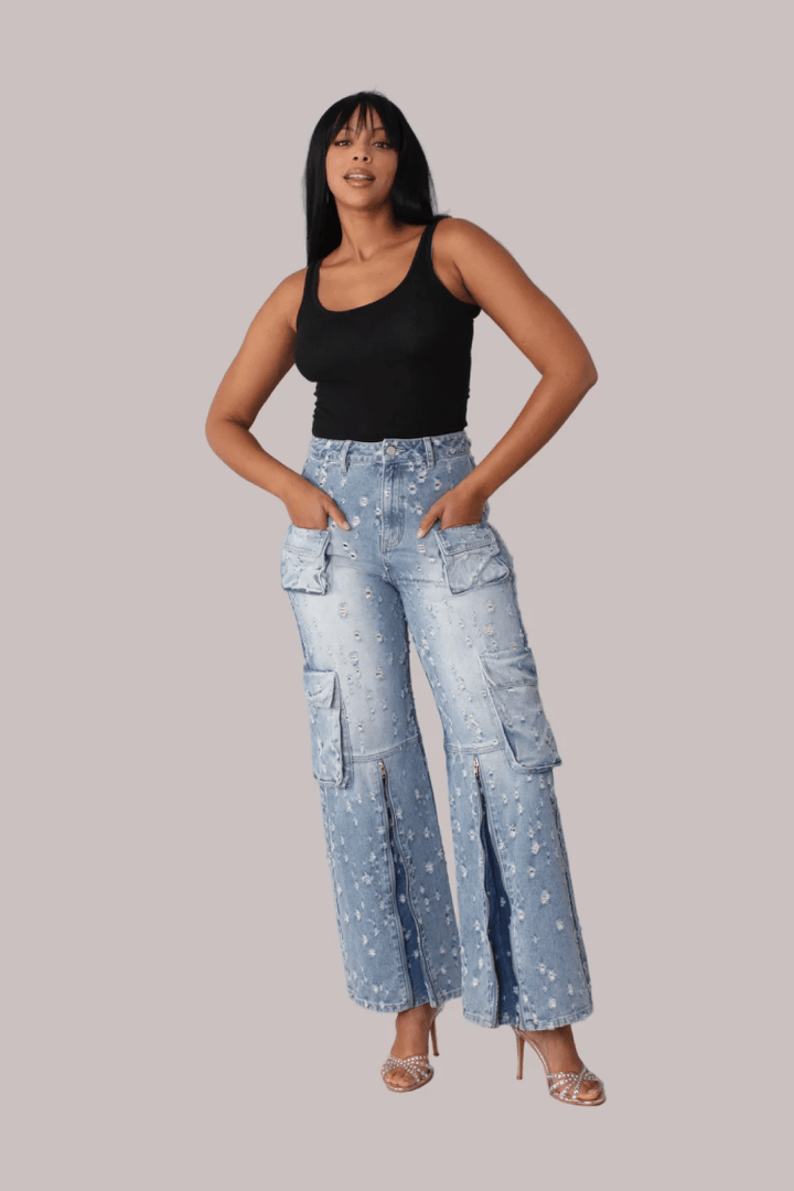 Distressed Denim Cargo Jeans - 82385 - Especially Yours