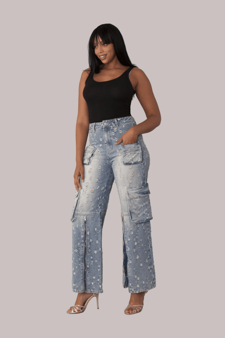 Distressed Denim Cargo Jeans - 82385 - Especially Yours