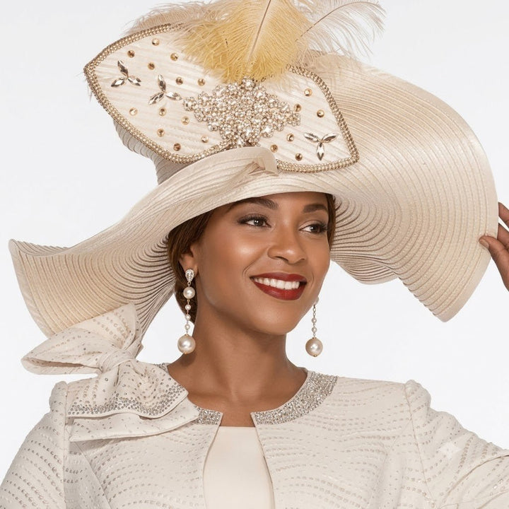 Elegant Champagne Church Hat H6267 for Women, Stylish Embellished Design - Especially Yours