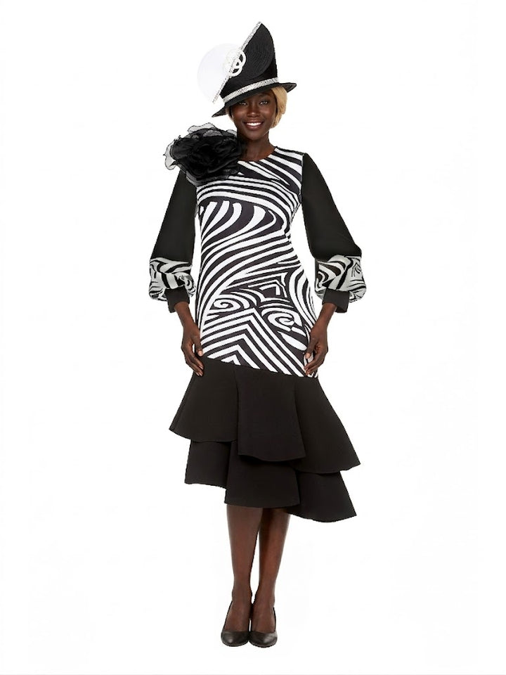 Scuba Blk/Wht Swirl Prt Drs w/ Flower