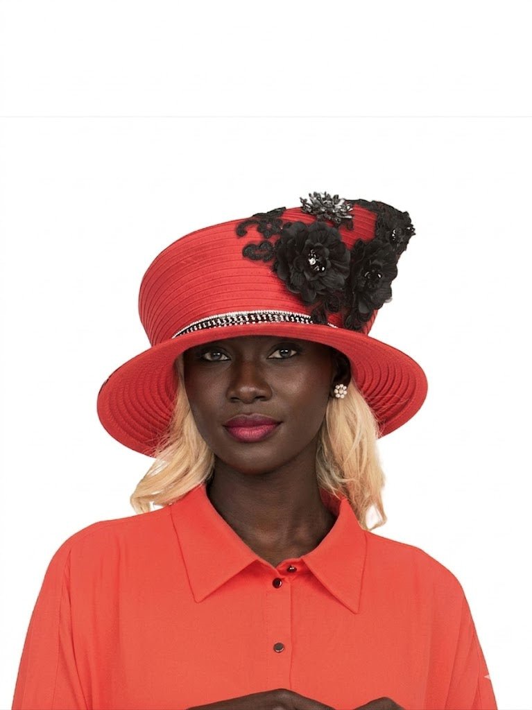 Small Brim 2 - tone Embellished Ribbon Hat - Especially Yours
