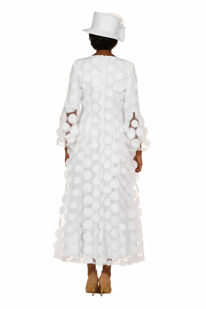 Elegant 3D Dot Mesh Bell Sleeve Maxi Dress