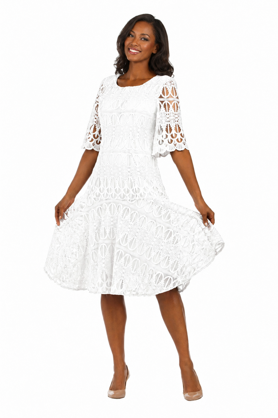 Ornate Lace Fit-and-Flare Midi Dress-Plus