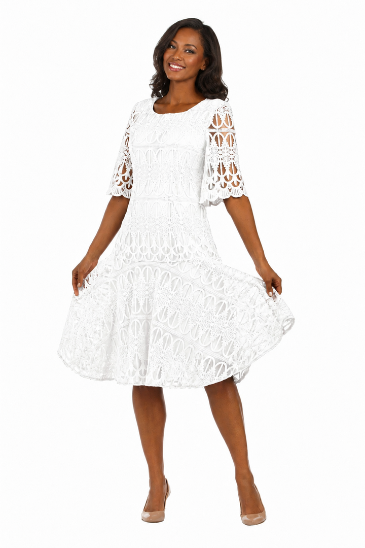 Ornate Lace Fit-and-Flare Midi Dress-Plus