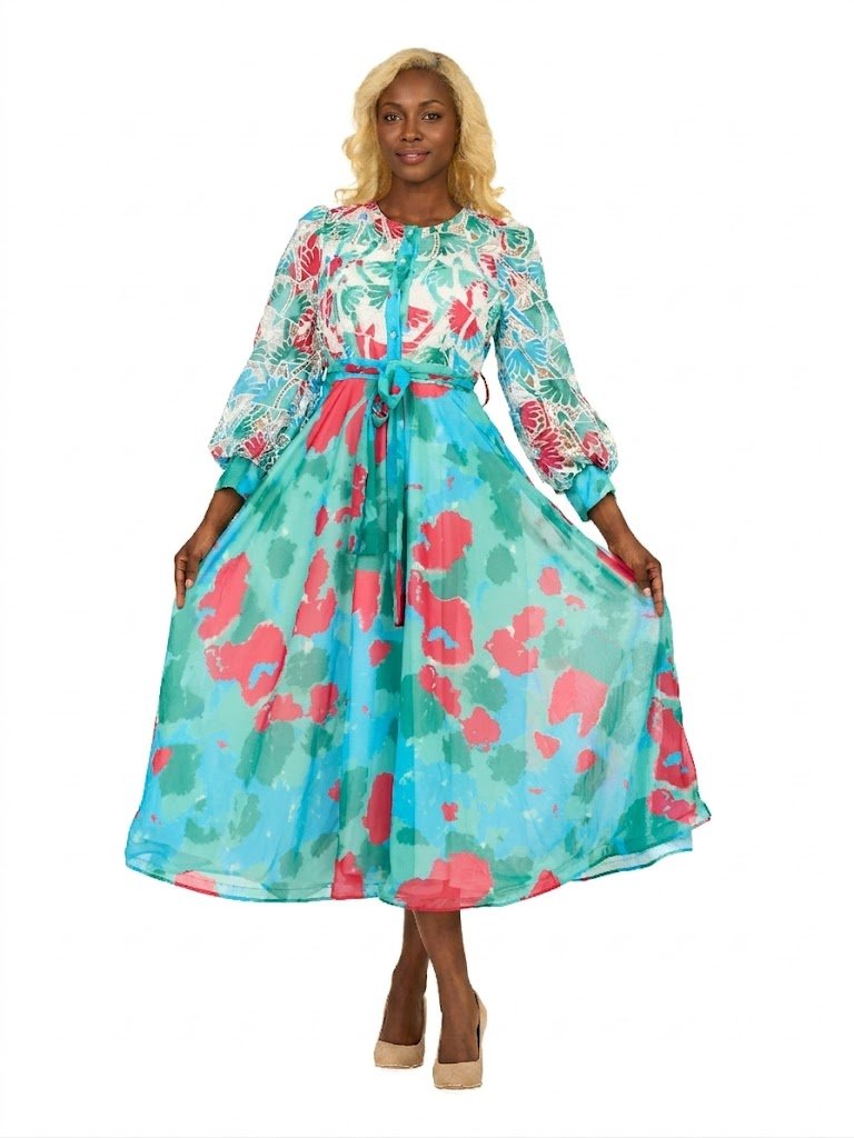 Embroidered Floral Chiffon Maxi Dress w/ Belt - Plus - Especially Yours