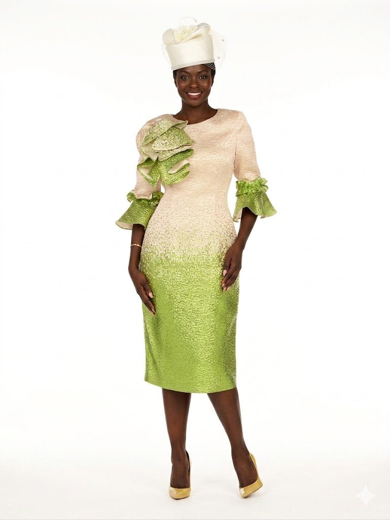 Metallic Brocade Ruffle - Shoulder Sheath Dress - Plus - Especially Yours