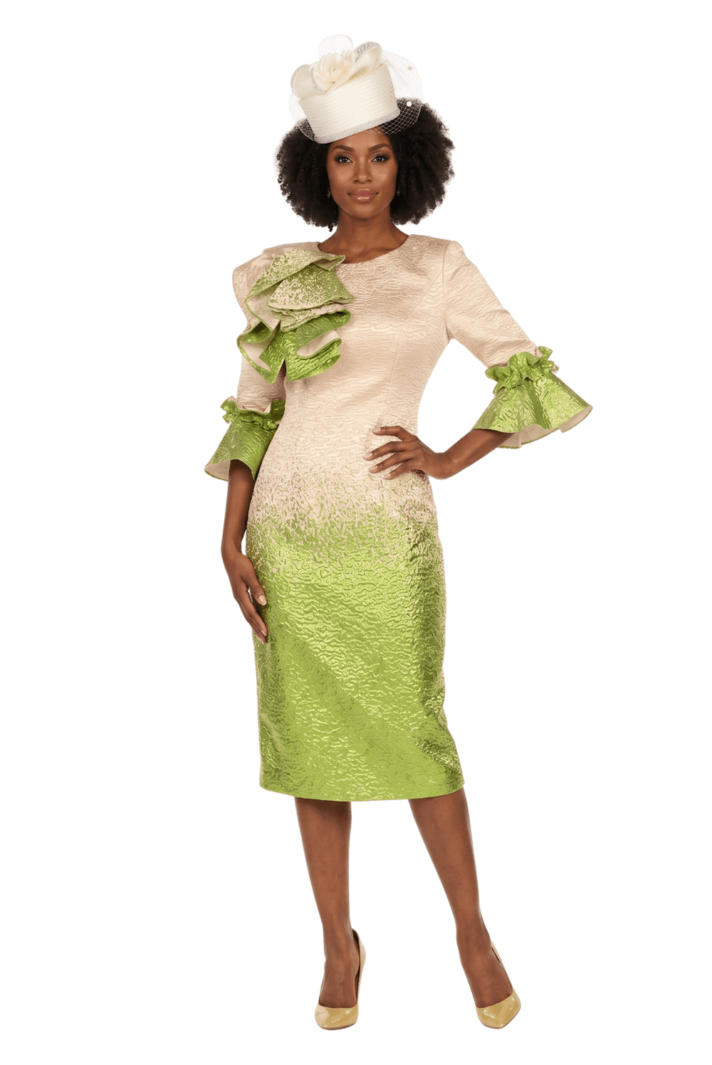 Metallic Brocade Ruffle - Shoulder Sheath Dress - Plus - Especially Yours