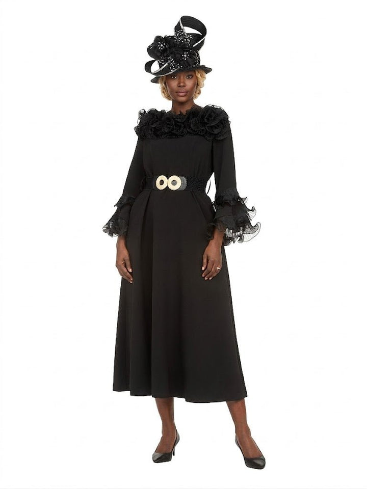 Belted A - line Dress in Stretch Crepe & Orgz - Plus - Especially Yours