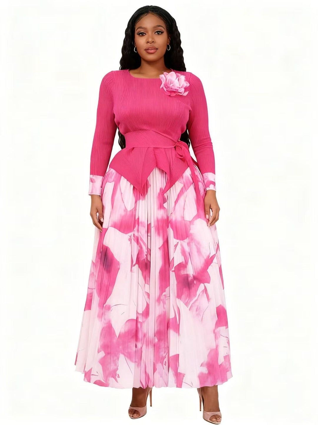 Elegant Floral Pleated Skirt Set - 83013
