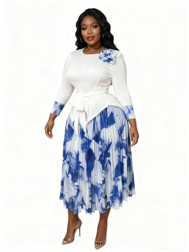 Elegant Floral Pleated Skirt Set - 83013