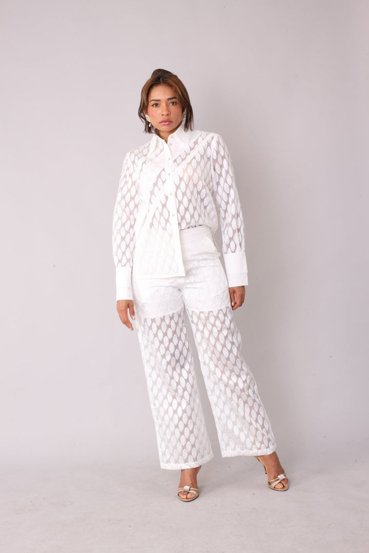 Eyelet Tulle Top 82338 – Feather Pattern Sheer Blouse - Especially Yours