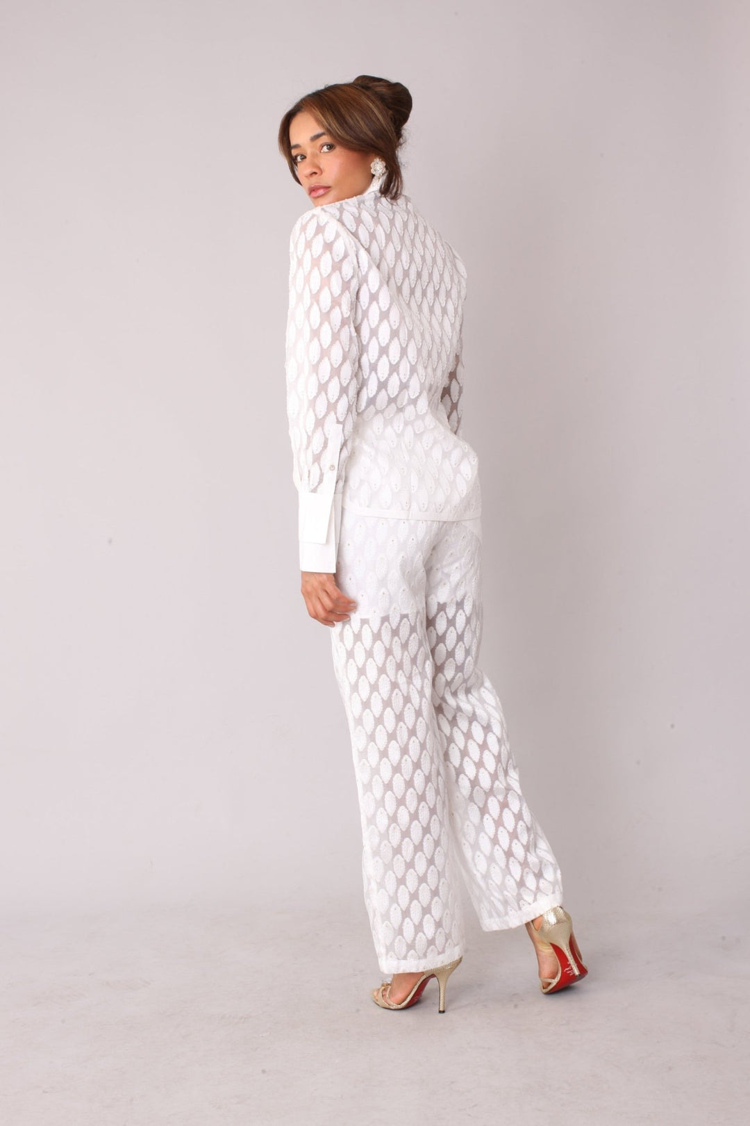 Eyelet Tulle Top 82338 – Feather Pattern Sheer Blouse - Especially Yours