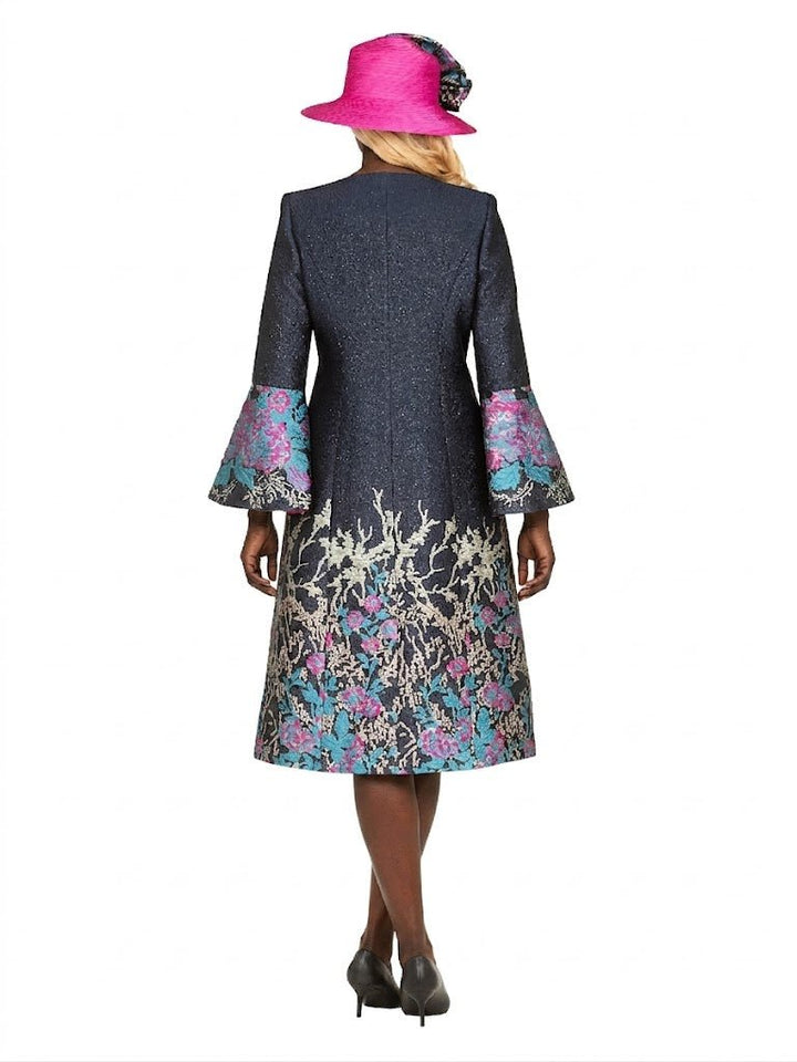 Luxe Brocade Coat&Silky Twill Dress Ensemble-Plus