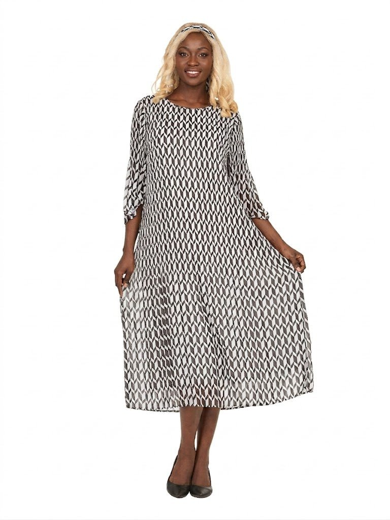 Art Deco Print Pleated Dress in Chiffon - Especially Yours